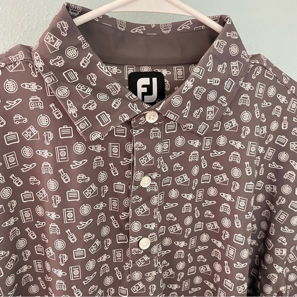 FootJoy Lisle Travel Print Collar Golf Polo grey white size extra large - Picture 4 of 10
